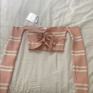 Striped long sleeve off the shoulder crop top